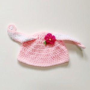 Handmade Crochet Pink Bunny Hat EUC